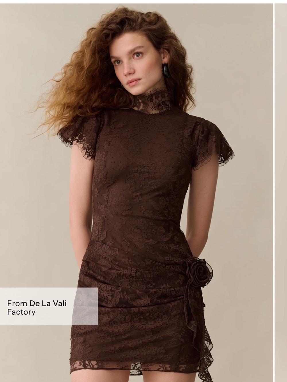 Few Moda Nivea Lace Dress in Dark Coffee.